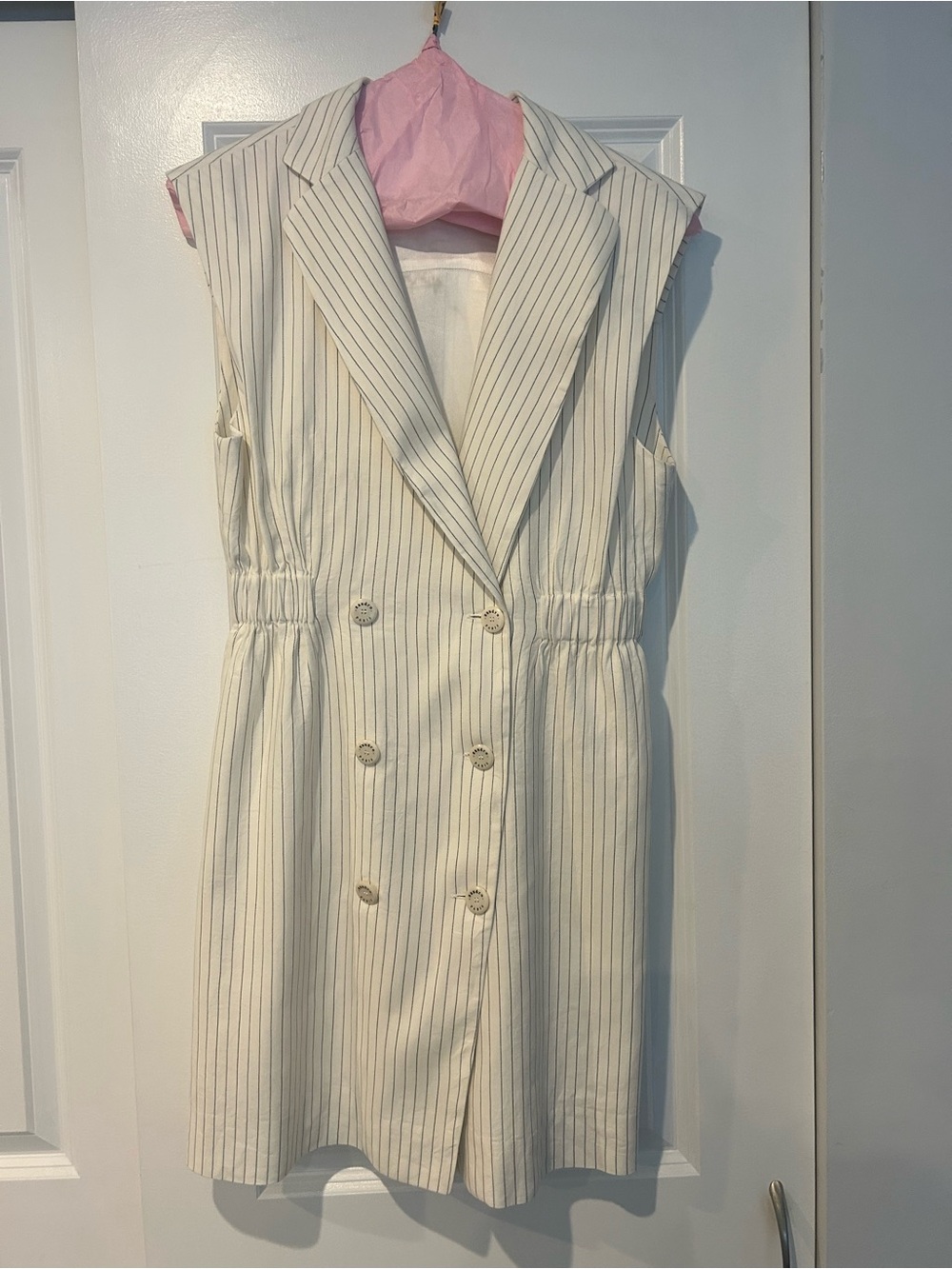 Sandro Cream Pinstripe Double-Breasted Sleeveless Dress Shirt size 38